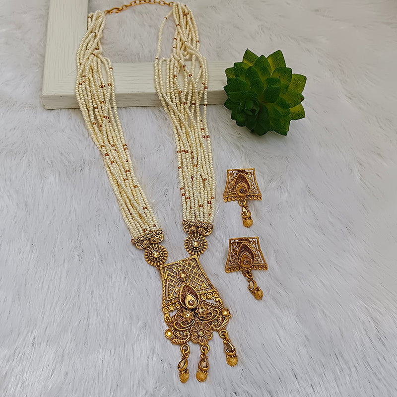 Darshana Jewels Gold Plated Pota And Pearl Long Necklace Set