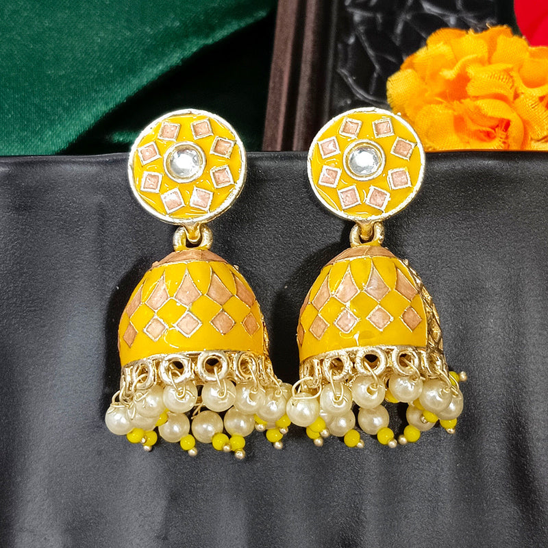 Darshana Jewels Gold Plated Mennakari Jhumki Earrings