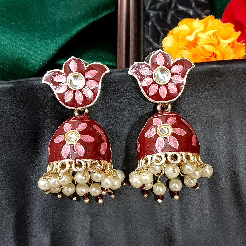 Darshana Jewels Gold Plated Mennakari Jhumki Earrings