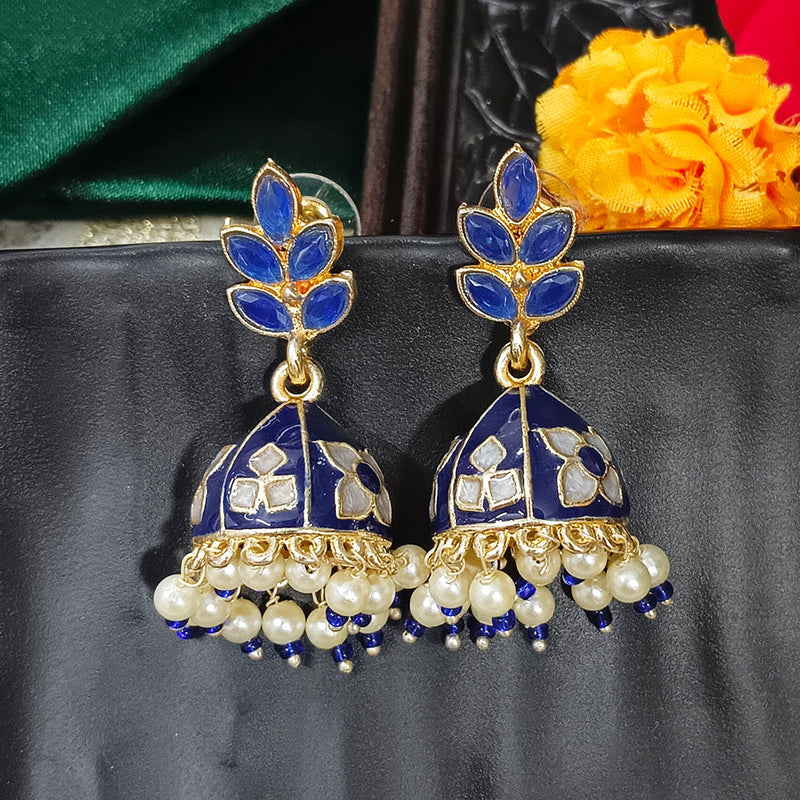 Darshana Jewels Gold Plated Mennakari Jhumki Earrings