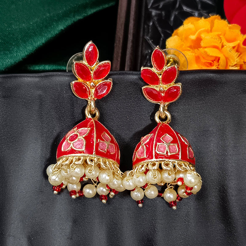 Darshana Jewels Gold Plated Mennakari Jhumki Earrings