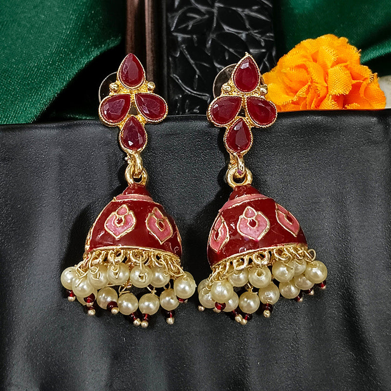 Darshana Jewels Gold Plated Mennakari Jhumki Earrings