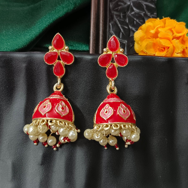 Darshana Jewels Gold Plated Mennakari Jhumki Earrings