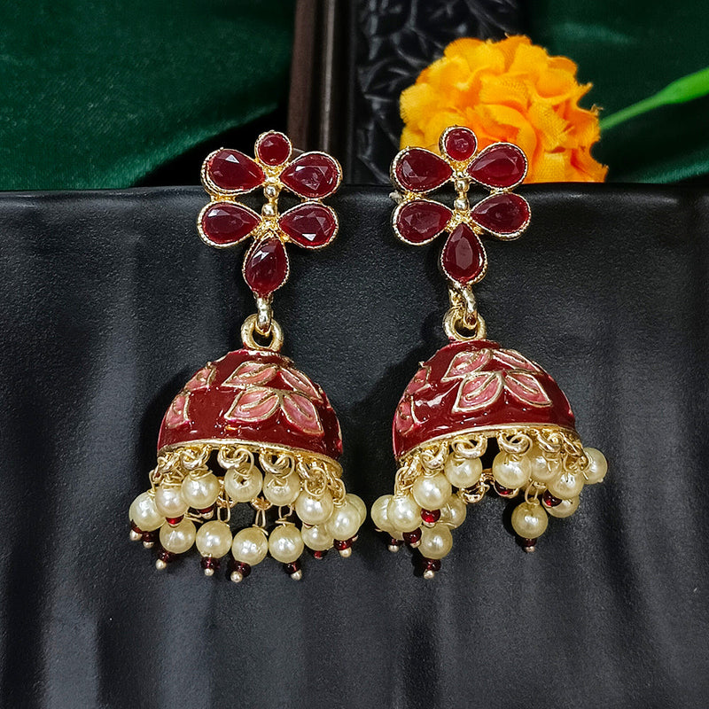 Darshana Jewels Gold Plated Mennakari Jhumki Earrings