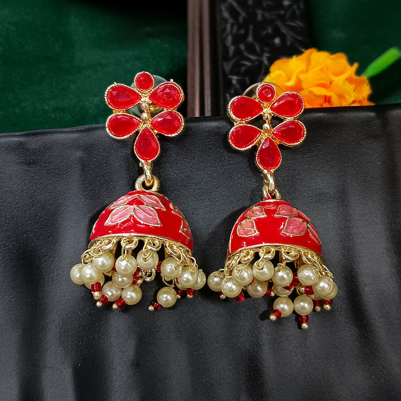 Darshana Jewels Gold Plated Mennakari Jhumki Earrings