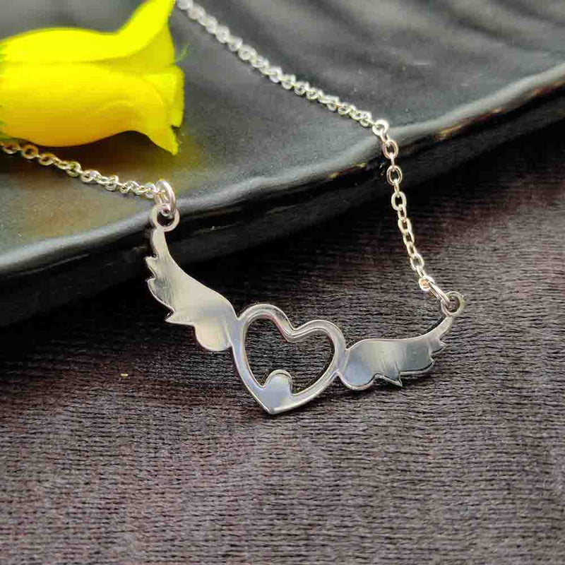 Darshana Jewels Stainless Steel Heart Shape And Angel Wings Chain Pendant