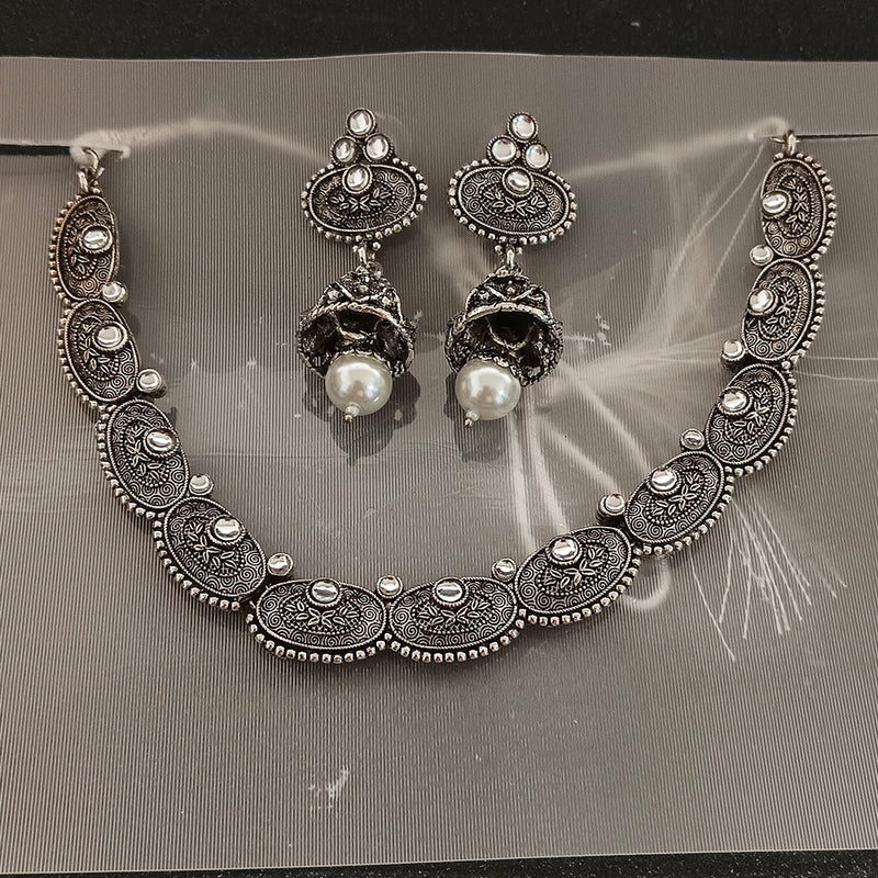 Darshana Jewels Oxidised Plated Mirror Necklace Set