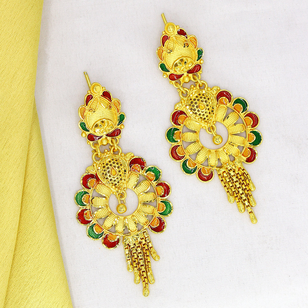 Mahavir Dye Gold Plated Meenakari Dangler Earrings
