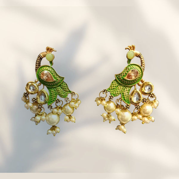 Wearhouse Fashion Gold Plated Peacock Dangler Earrings