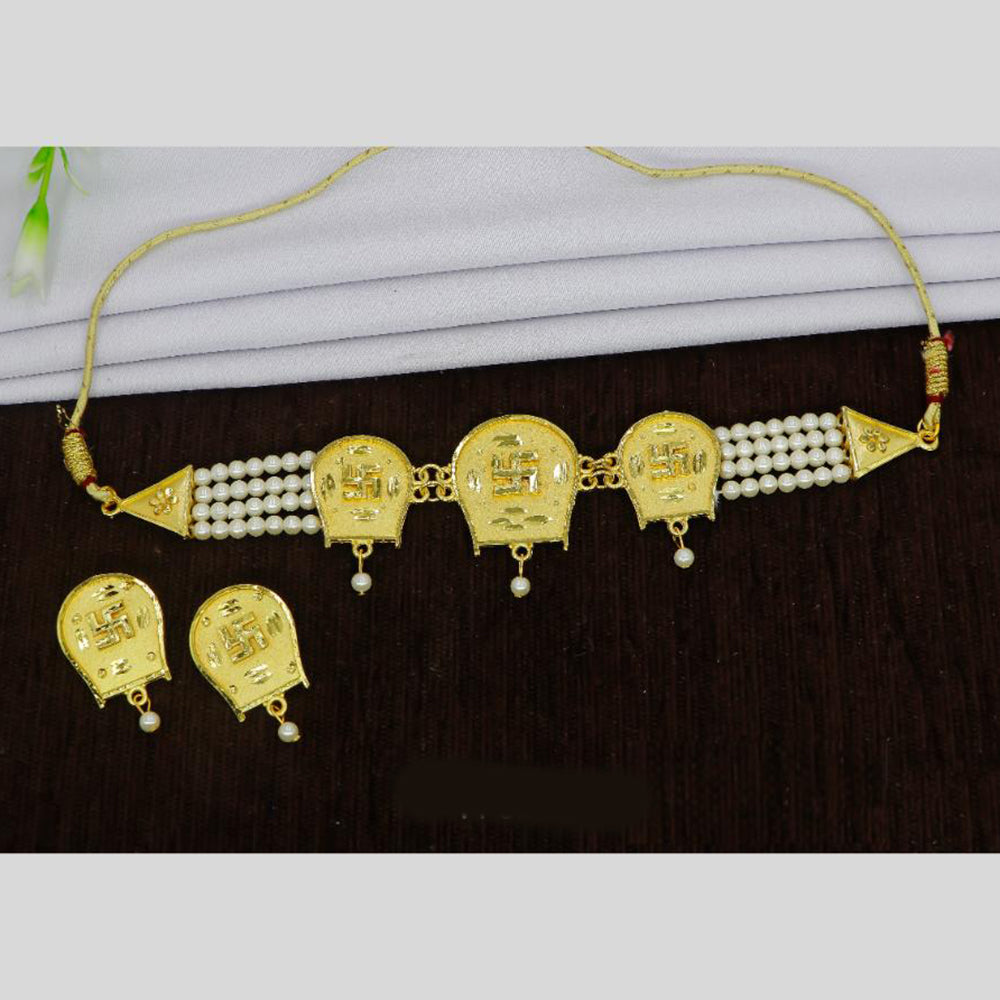 Mahavir Dye Gold Pearl Choker Necklace Set