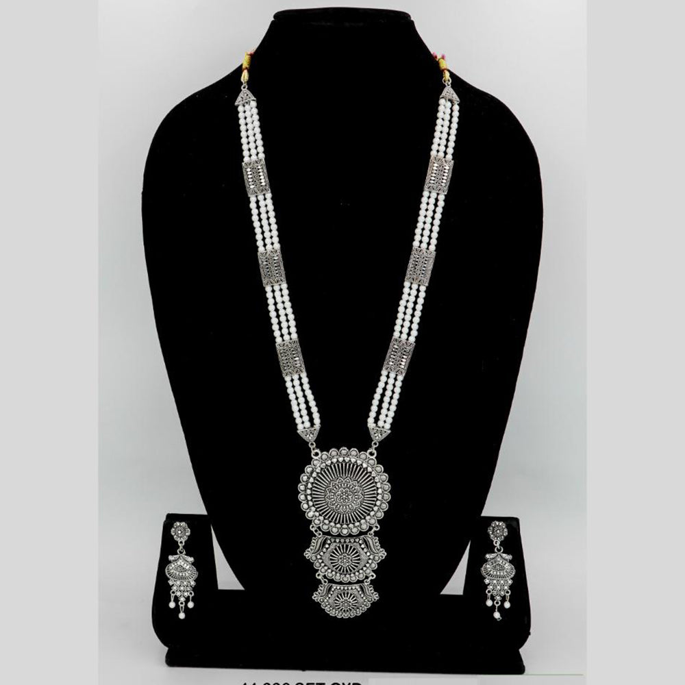 Mahavir Oxidised Plated Long Necklace Set