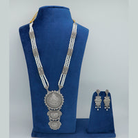 Mahavir Oxidised Plated Pearl Long Necklace Set