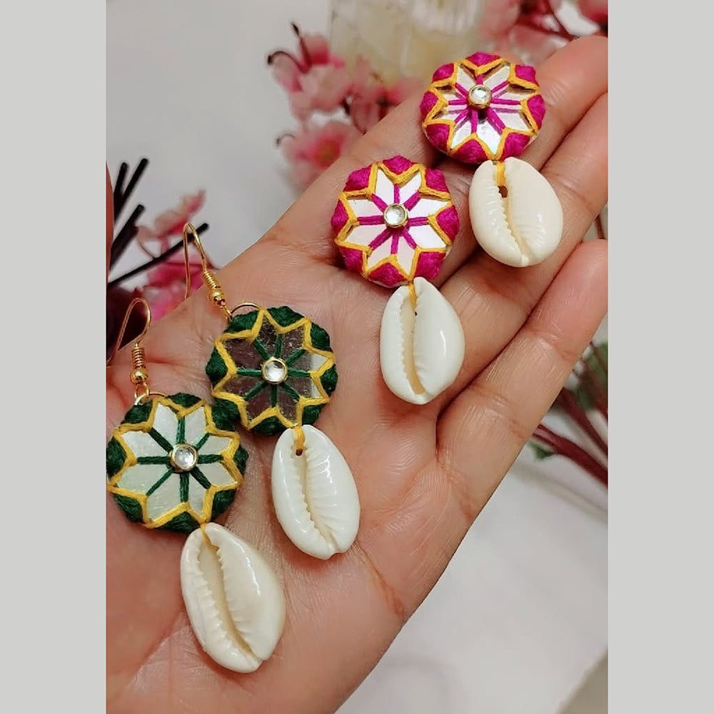 Sanshray Handmade Gold Plated Fancy Shell And Mirror Dangler Earrings