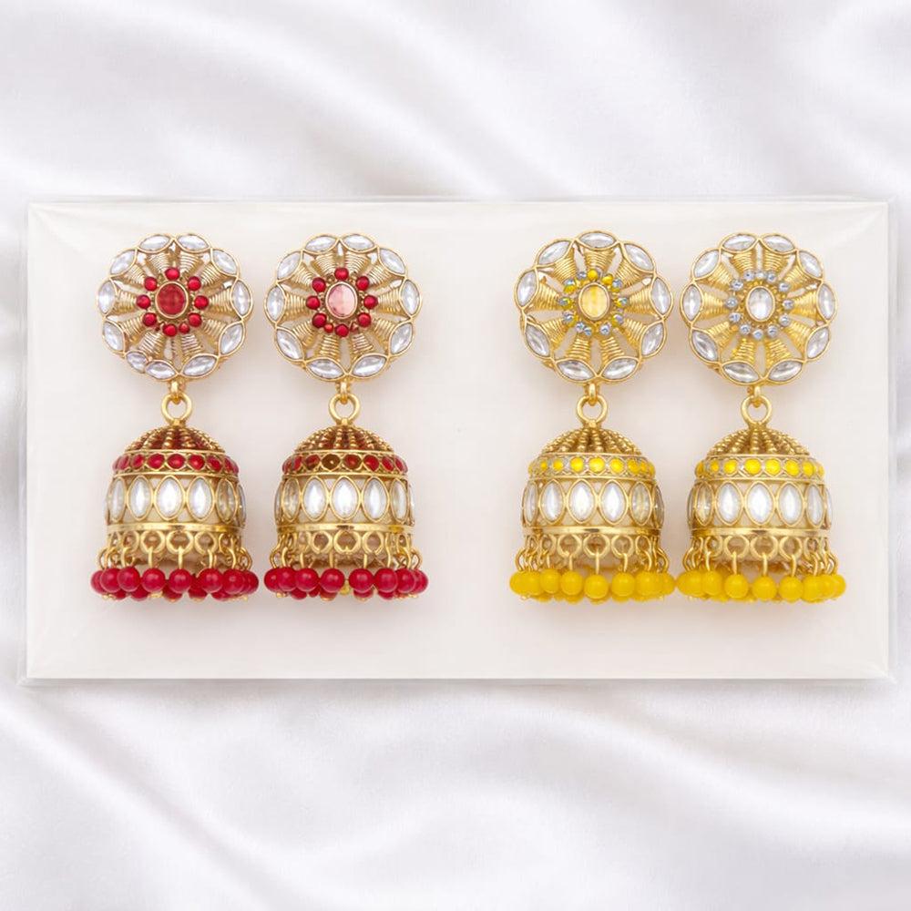 Sanshray Handmade Crystal Stone Beads Designer Jhumki Earrings Combo