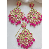 Sanshray Traditional Pearl Meenakari Dangler Earrings With Maangtikka