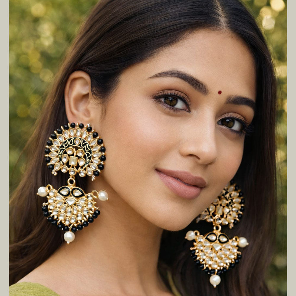 Sanshray Elegant Kundan And Meenakari Beads Dangler Earrings