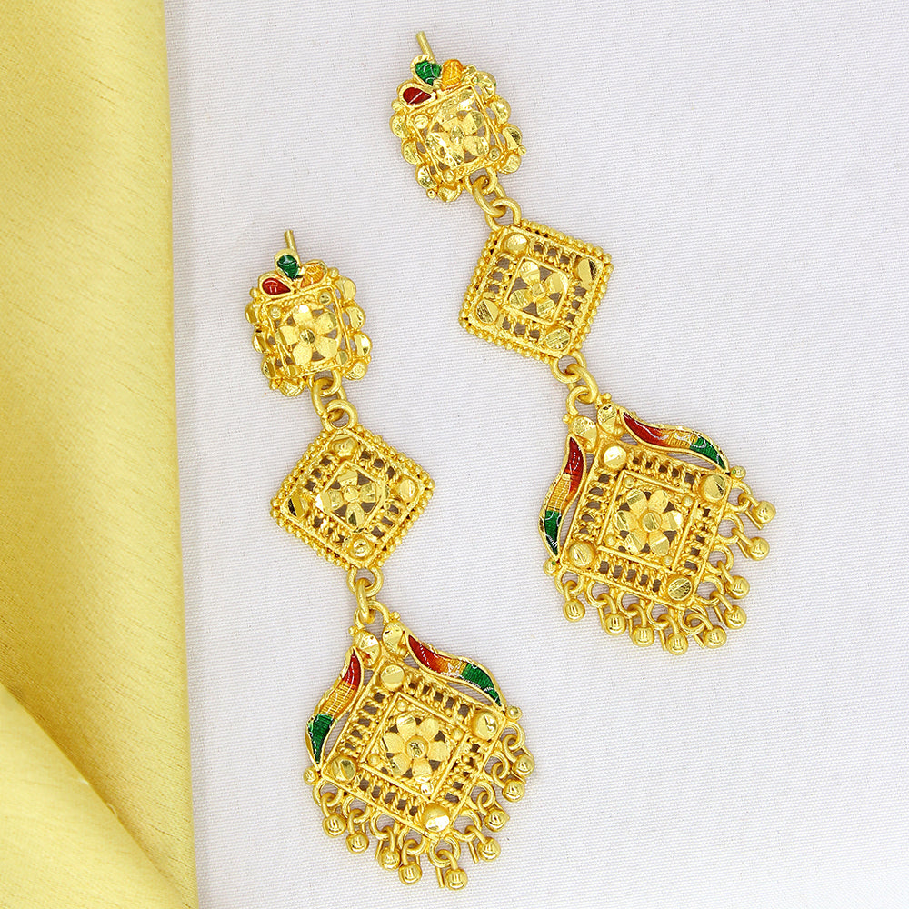 Mahavir Dye Gold Plated Meenakari Dangler Earrings
