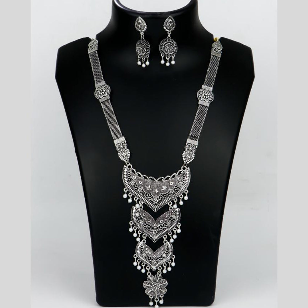 Mahavir Oxidised Plated Long Necklace Set