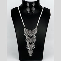 Mahavir Oxidised Plated Long Pearls Necklace Set