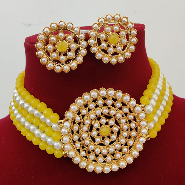 Bhavi Jewels Gold Plated Pearl & Beads Choker Necklace Set