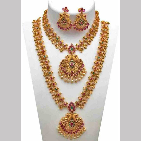 Lalita Creation Gold Plated Pota Stone Double Necklace Set