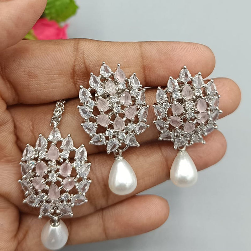 Bhavi Jewels Silver Plated AD Dangler Earrings With Maangtikka