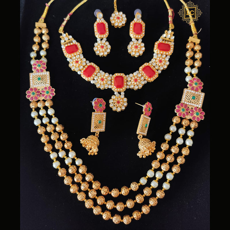 Lalita Creation Gold Plated Austrian Stone Double Necklace Set