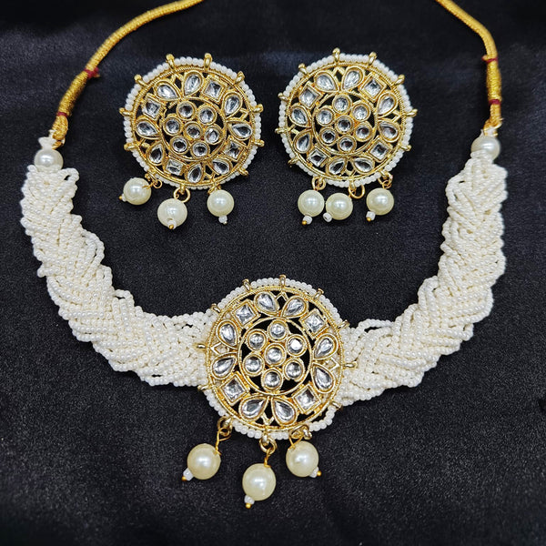 Lalita Creation Gold Plated Kundan And Pearl Choker Necklace Set