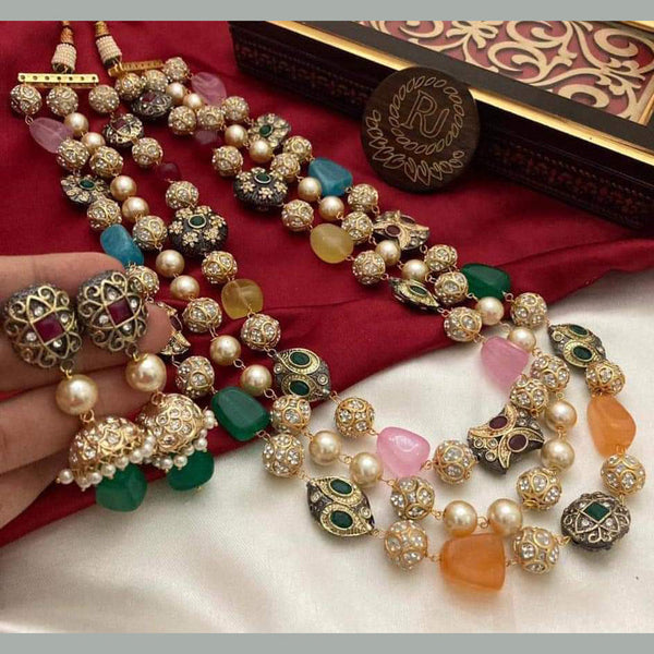 Lalita Creation Gold Plated Bras Antique Mala Necklace Set