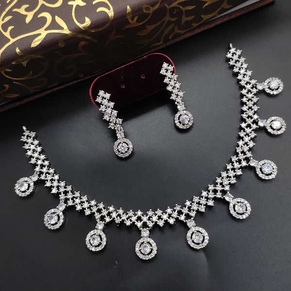 Lalita Creation Silver Plated AD Necklace Set