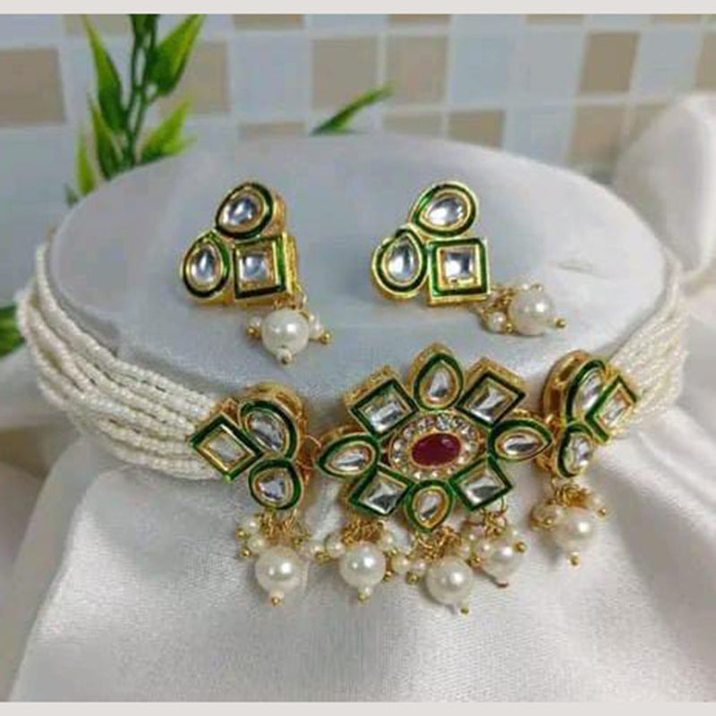 Lalita Creation Gold Plated Kundan Stone And Pearl Necklace Set