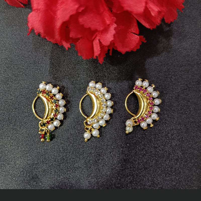 Lalita Creation Gold Plated Austrian Stone Nath Combo Set