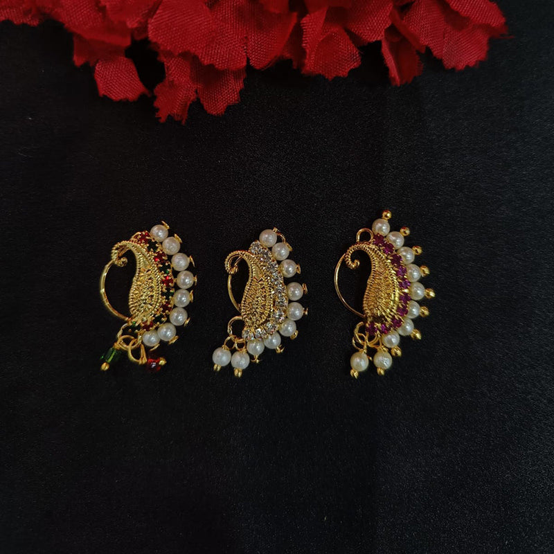 Lalita Creation Gold Plated Austrian Stone Nath Combo Set