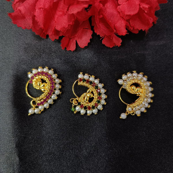 Lalita Creation Gold Plated Austrian Stone Nath Combo Set