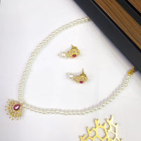 Lalita Creation Gold Plated Austrian Stone And Pearls Necklace Set