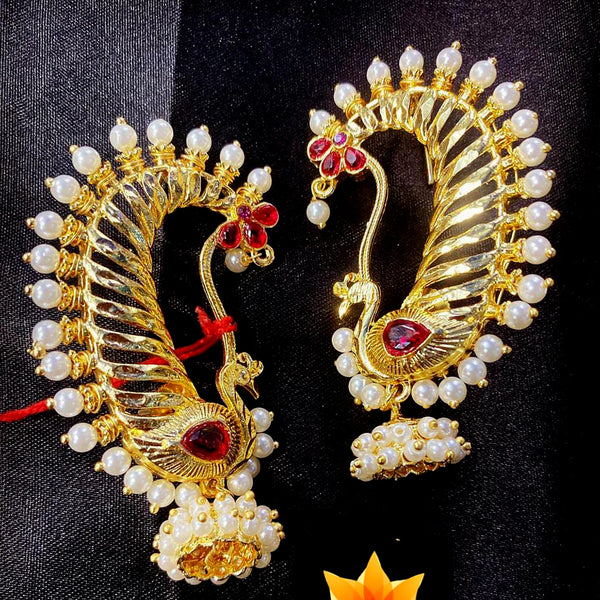 Lalita Creation Gold Plated Pota Stone And Pearl Ear Cuff Jhumki Earrings