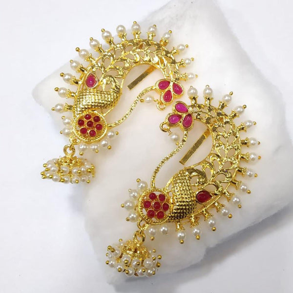 Lalita Creation Gold Plated Pota Stone And Pearl Ear Cuff Jhumki Earrings