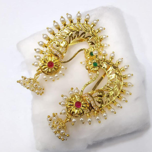 Lalita Creation Gold Plated Pota Stone And Pearl Ear Cuff Jhumki Earrings