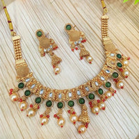Darshana Jewels Gold Plated Kundan Beads And Pearl Necklace Set 