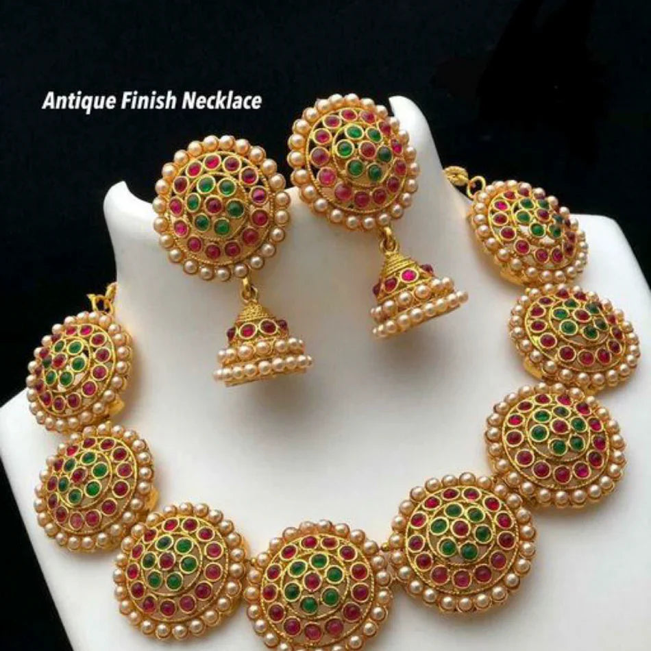 Darshana Jewels Gold Plated Pota And Pearl Necklace Set