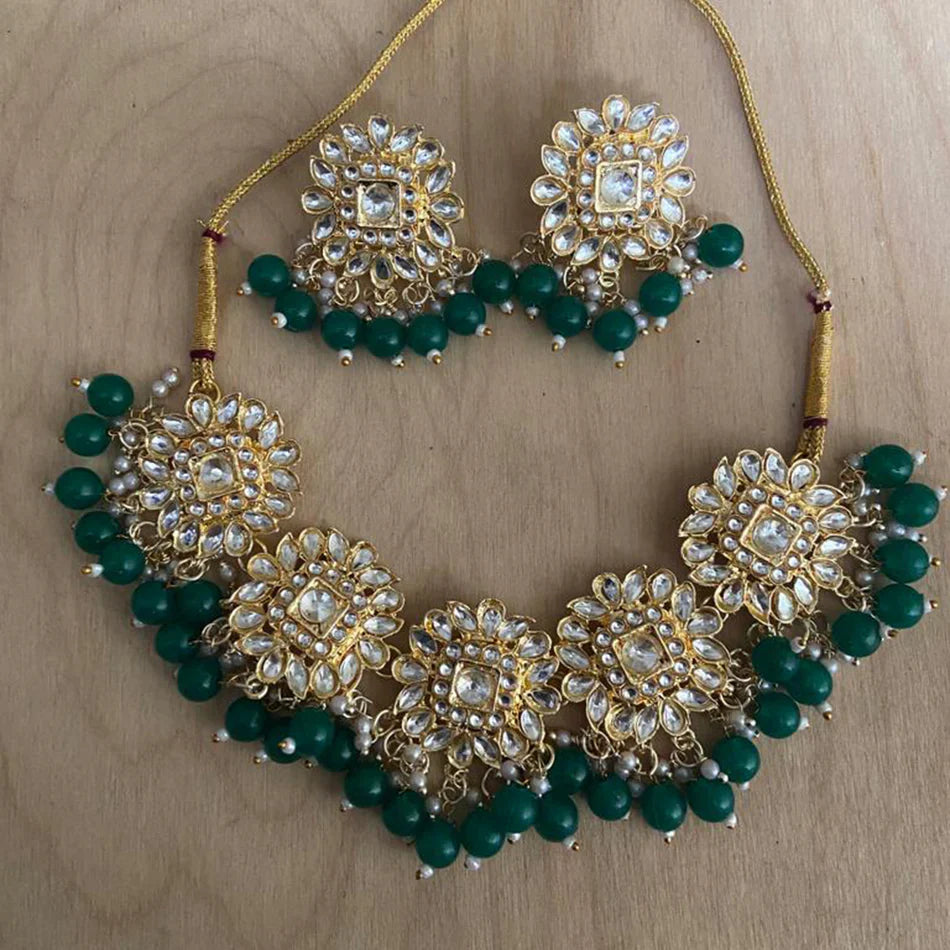 Darshana Jewels Gold Plated Kundan Beads And Pearl Choker Necklace Set