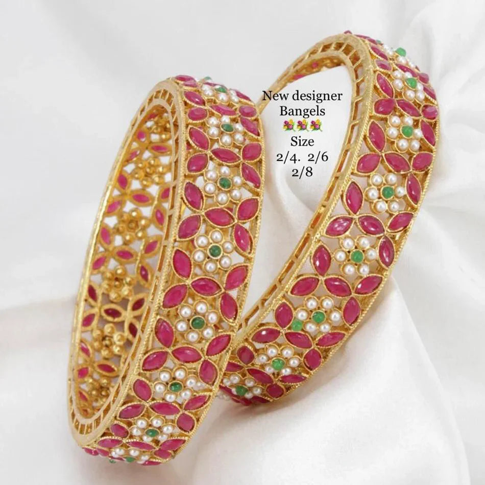 Darshana Jewels Gold Plated Crystal And Pearls Bangles Set