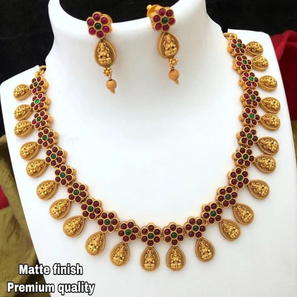 Darshana Jewels Gold Plated Pota Stone Temple Necklace Set