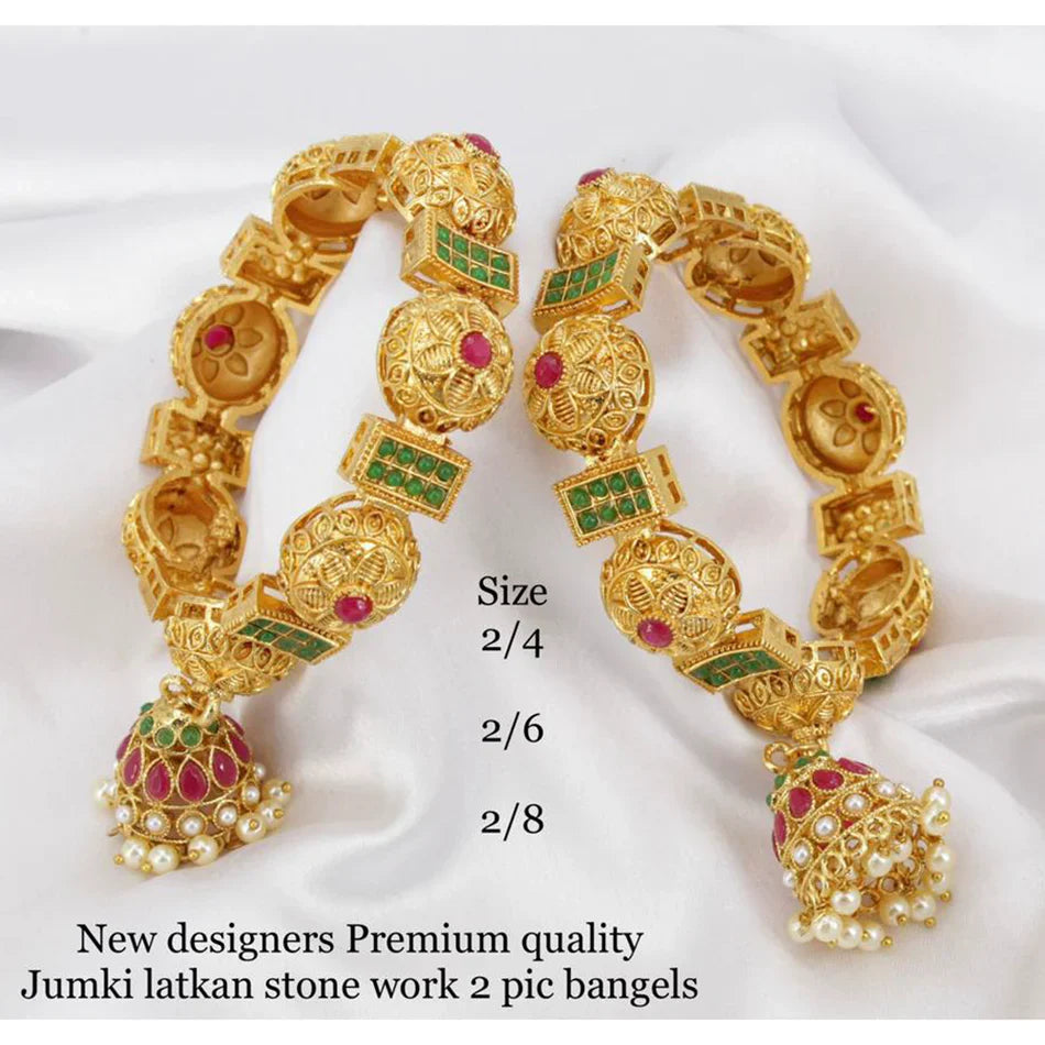 Darshana Jewels Gold Plated Pota And Pearls Bangles Set