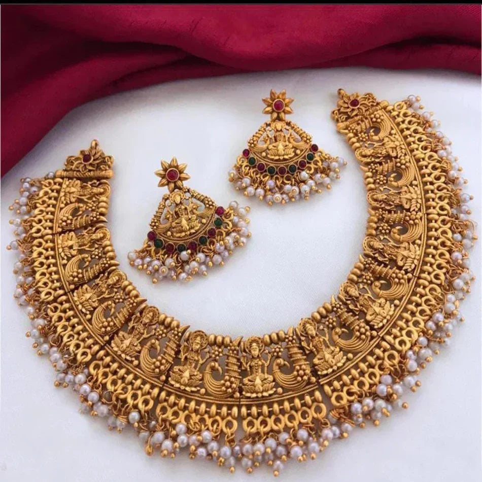 Darshana Jewels Gold Plated Pota Stone Temple Necklace Set