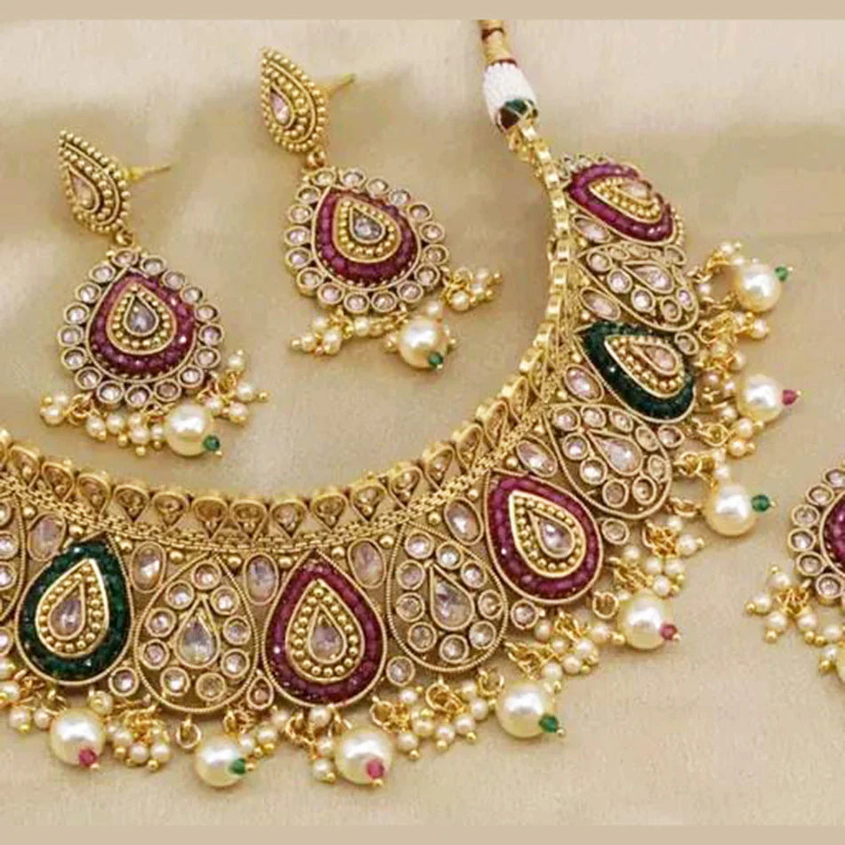 Darshana Jewels Gold Plated Crystal Beads And Pearl Choker Necklace Set