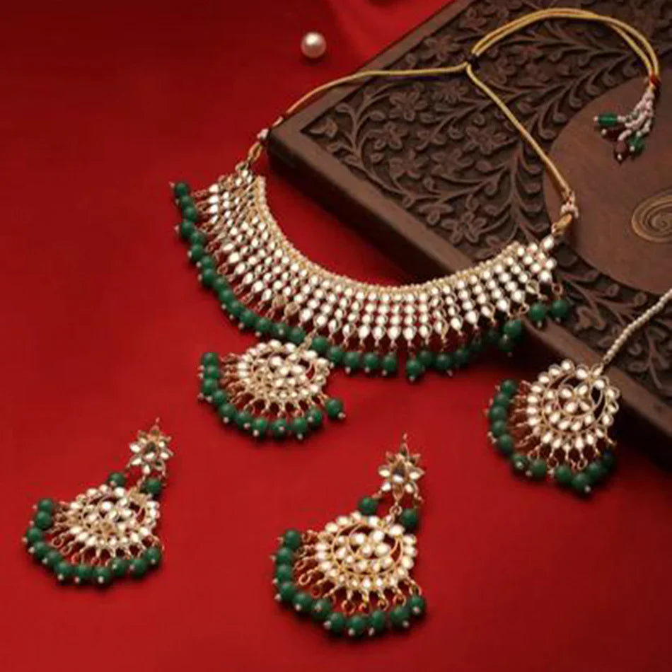 Darshana Jewels Gold Plated Kundan Beads And Pearl Necklace Set