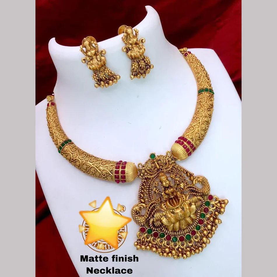 Darshana Jewels Gold Plated Pota Stone And Beads Temple Necklace Set