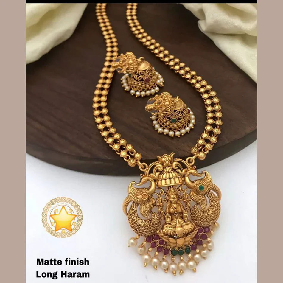Darshana Jewels Gold Plated Pota Stone And Beads Temple Necklace Set