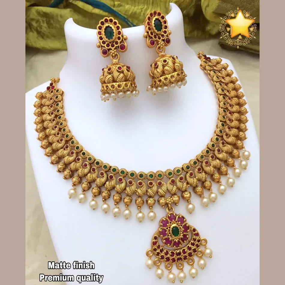 Darshana Jewels Gold Plated Pota Stone And Beads Necklace Set